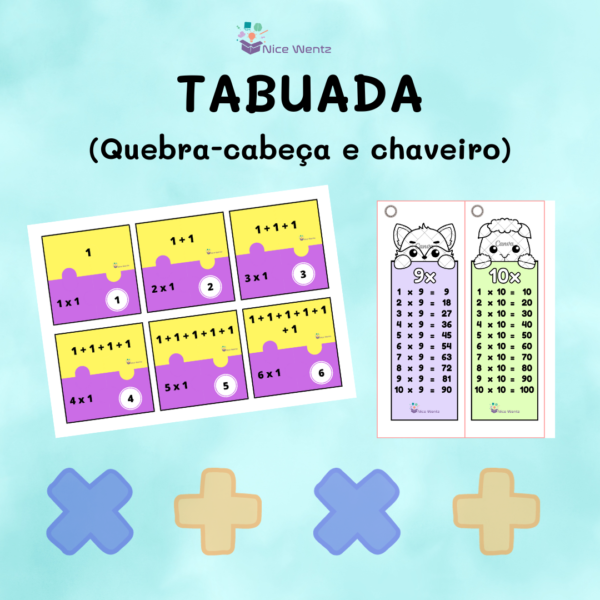 Combo Tabuada: Quebra-cabeça da Multiplicação e chaveiro (2 recursos)